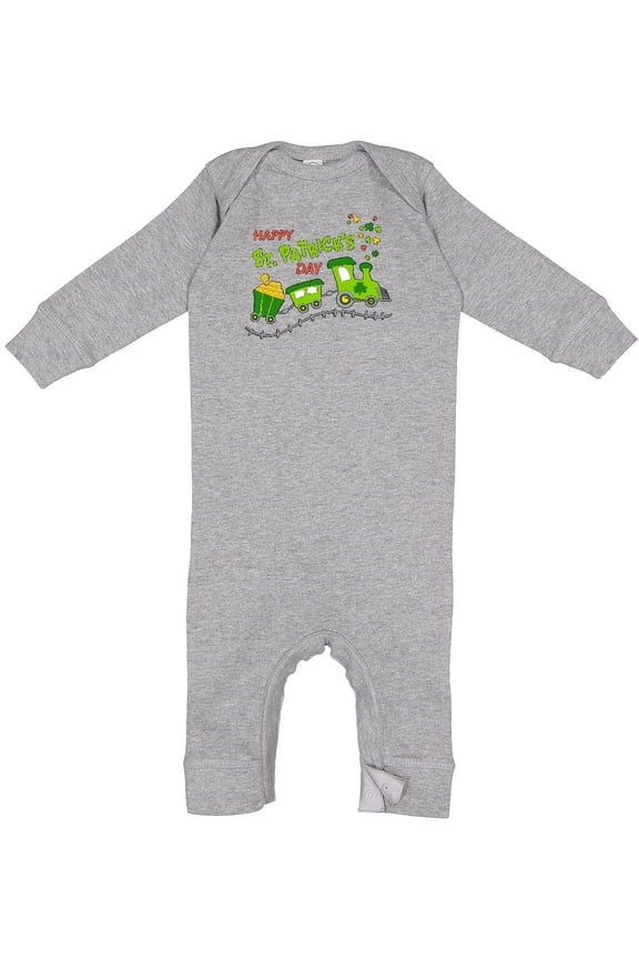 Happy St. Patrick's Day Shamrock Train Baby Romper Coveralls