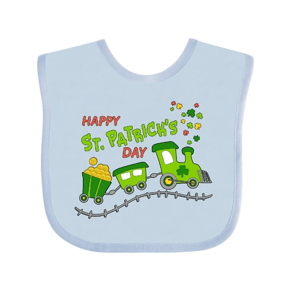 Inktastic Happy St. Patrick's Day Shamrock Train Boys or Girls Baby Bib