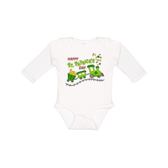 Inktastic Happy St. Patrick's Day Shamrock Train Boys or Girls Long Sleeve Baby Bodysuit