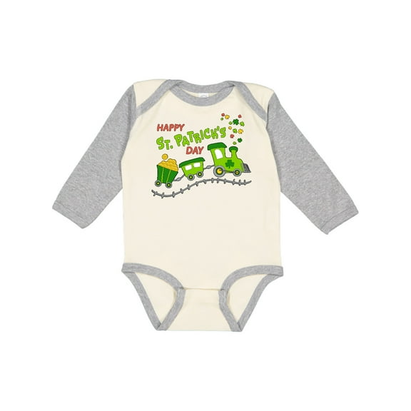 Inktastic Happy St. Patrick's Day Shamrock Train Boys or Girls Long Sleeve Baby Bodysuit