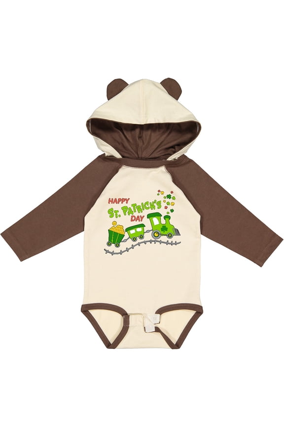 Happy St. Patrick's Day Shamrock Train Boys or Girls Long Sleeve Baby Bodysuit
