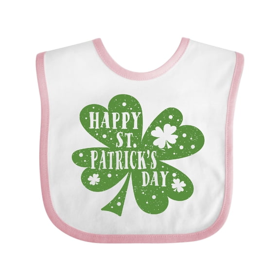 Inktastic Happy St. Patrick's Day Shamrock in Green Boys or Girls Baby Bib