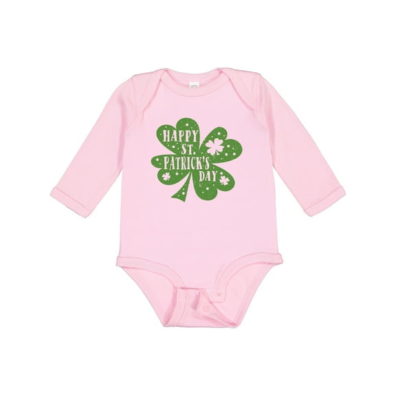Inktastic Happy St. Patrick's Day Shamrock in Green Boys or Girls Long Sleeve Baby Bodysuit