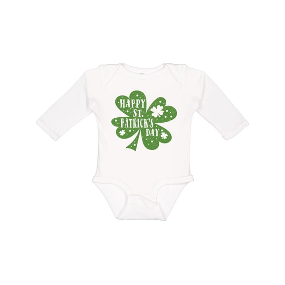 Inktastic Happy St. Patrick's Day Shamrock in Green Boys or Girls Long Sleeve Baby Bodysuit