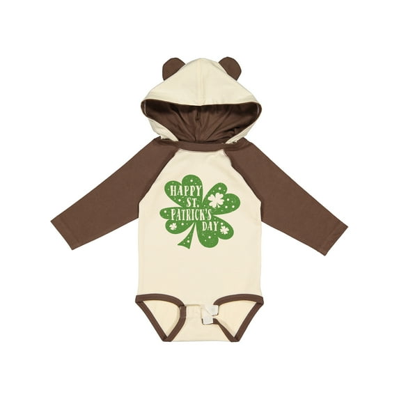 Inktastic Happy St. Patrick's Day Shamrock in Green Boys or Girls Long Sleeve Baby Bodysuit