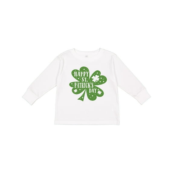 Inktastic Happy St. Patrick's Day Shamrock in Green Boys or Girls Long Sleeve Toddler T-Shirt