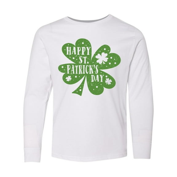 Inktastic Happy St. Patrick's Day Shamrock in Green Long Sleeve Youth T-Shirt