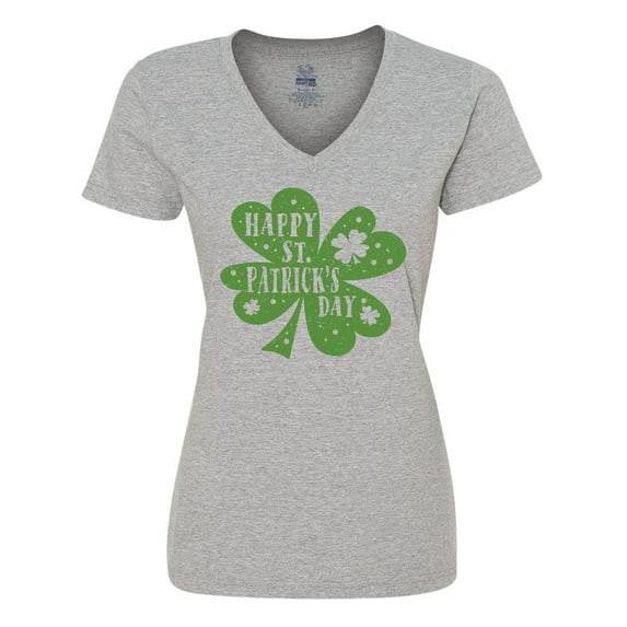 Inktastic Happy St. Patrick's Day Shamrock in Green Women's V-Neck T-Shirt