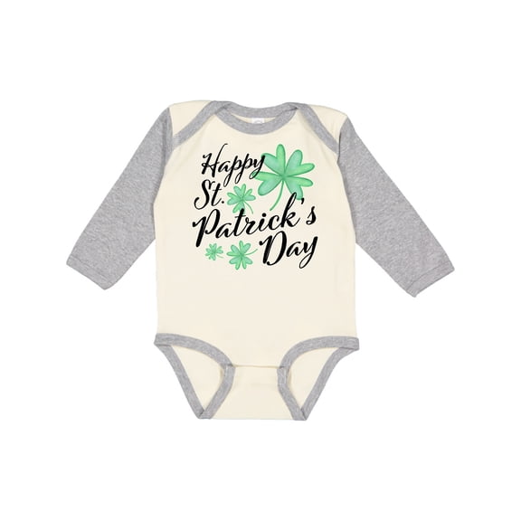 Inktastic Happy St. Patrick's Day- four leaf clovers Boys or Girls Long Sleeve Baby Bodysuit