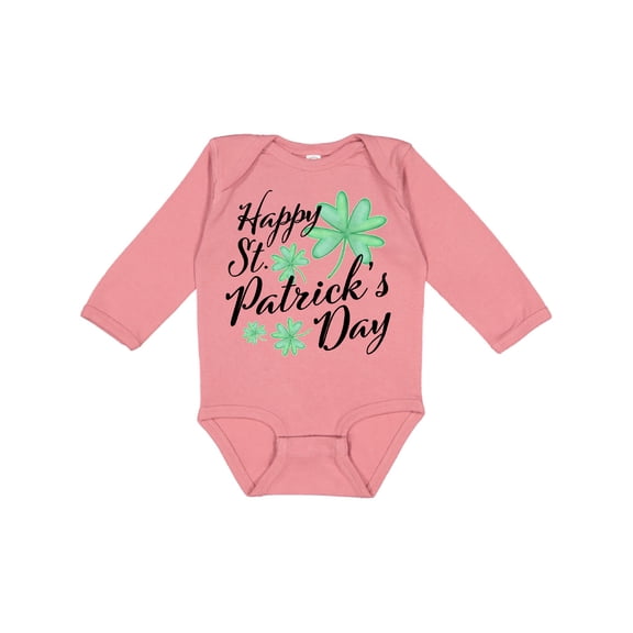Inktastic Happy St. Patrick's Day- four leaf clovers Boys or Girls Long Sleeve Baby Bodysuit