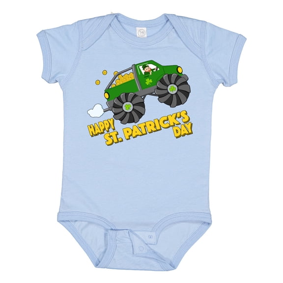 Inktastic Happy St. Patrick's Day monster truck with leprechaun Boys or Girls Baby Bodysuit