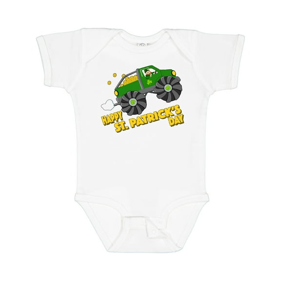 Inktastic Happy St. Patrick's Day monster truck with leprechaun Boys or Girls Baby Bodysuit