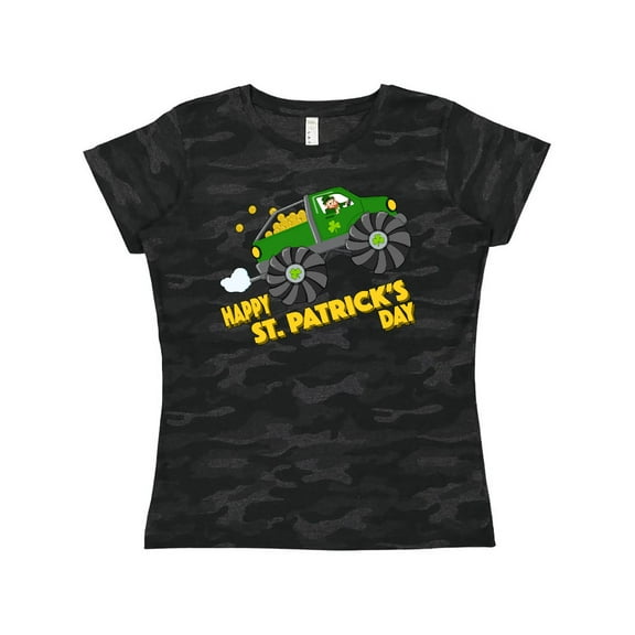 Inktastic Happy St. Patrick's Day monster truck with leprechaun Women's T-Shirt