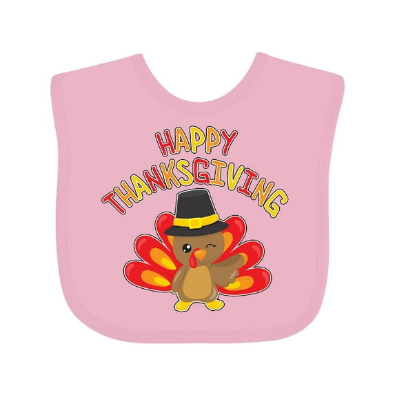 Inktastic Happy Thanksgiving Cute Turkey in Pilgrim Hat Boys or Girls Baby Bib