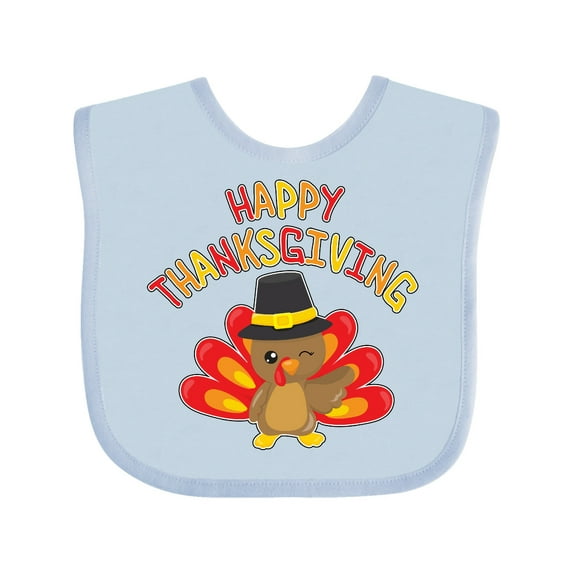 Inktastic Happy Thanksgiving Cute Turkey in Pilgrim Hat Boys or Girls Baby Bib
