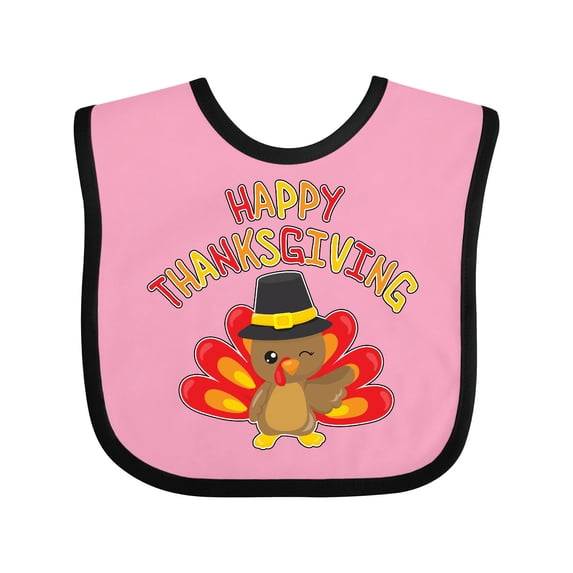 Inktastic Happy Thanksgiving Cute Turkey in Pilgrim Hat Boys or Girls Baby Bib