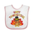 thumbnail image 1 of Inktastic Happy Thanksgiving Cute Turkey in Pilgrim Hat Boys or Girls Baby Bib, 1 of 4