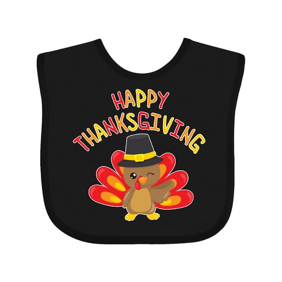 Inktastic Happy Thanksgiving Cute Turkey in Pilgrim Hat Boys or Girls Baby Bib