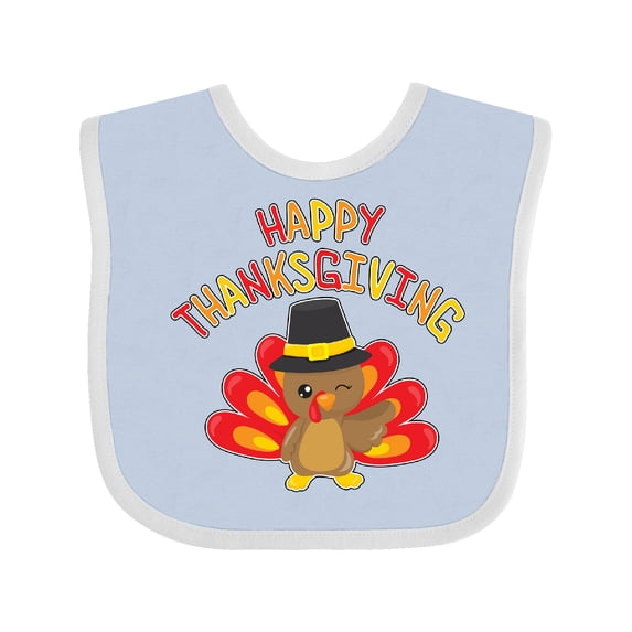 Inktastic Happy Thanksgiving Cute Turkey in Pilgrim Hat Boys or Girls Baby Bib