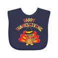 thumbnail image 1 of Inktastic Happy Thanksgiving Cute Turkey in Pilgrim Hat Boys or Girls Baby Bib, 1 of 4