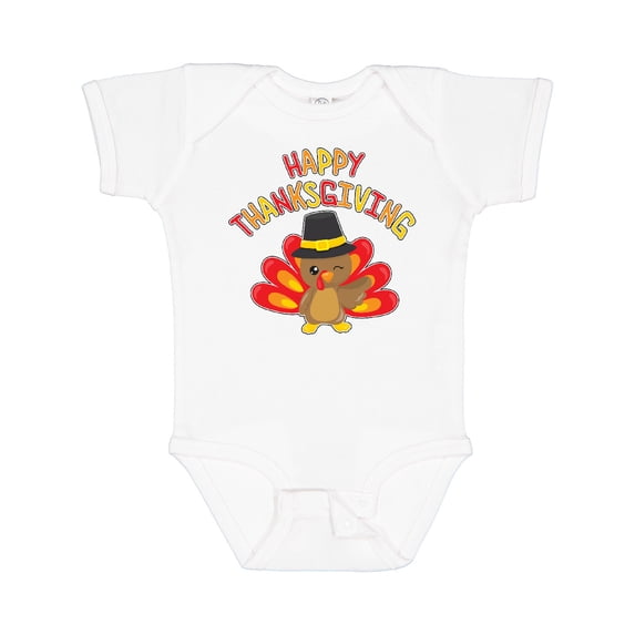 Inktastic Happy Thanksgiving Cute Turkey in Pilgrim Hat Boys or Girls Baby Bodysuit