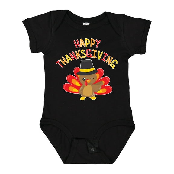 Inktastic Happy Thanksgiving Cute Turkey in Pilgrim Hat Boys or Girls Baby Bodysuit
