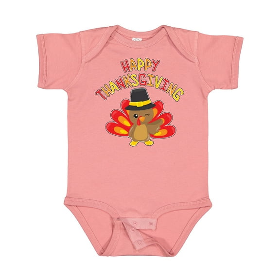 Inktastic Happy Thanksgiving Cute Turkey in Pilgrim Hat Boys or Girls Baby Bodysuit