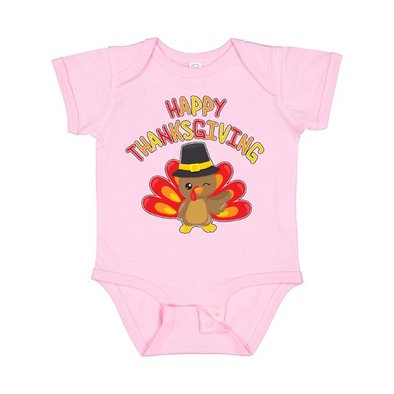 Inktastic Happy Thanksgiving Cute Turkey in Pilgrim Hat Boys or Girls Baby Bodysuit