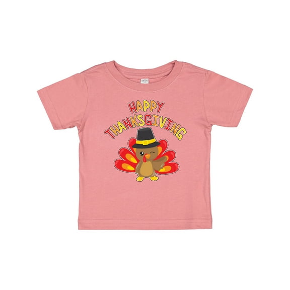 Inktastic Happy Thanksgiving Cute Turkey in Pilgrim Hat Boys or Girls Baby T-Shirt