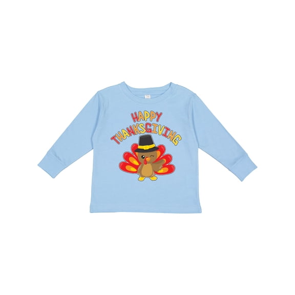 Inktastic Happy Thanksgiving Cute Turkey in Pilgrim Hat Boys or Girls Long Sleeve Toddler T-Shirt