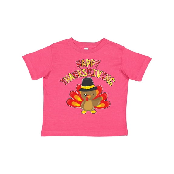Inktastic Happy Thanksgiving Cute Turkey in Pilgrim Hat Boys or Girls Toddler T-Shirt
