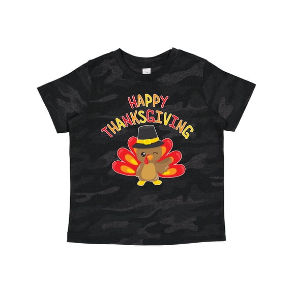 Inktastic Happy Thanksgiving Cute Turkey in Pilgrim Hat Boys or Girls Toddler T-Shirt
