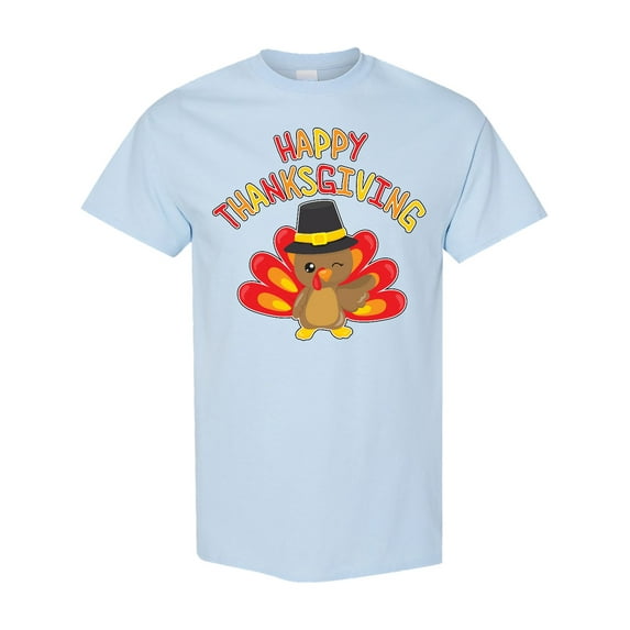 Inktastic Happy Thanksgiving Cute Turkey in Pilgrim Hat T-Shirt