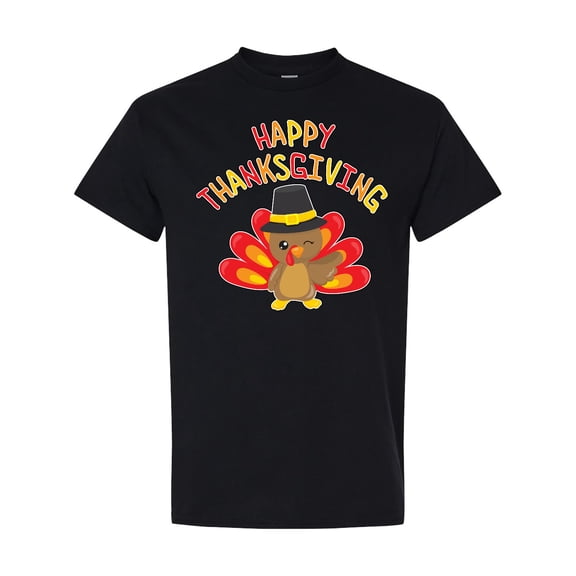 Inktastic Happy Thanksgiving Cute Turkey in Pilgrim Hat T-Shirt