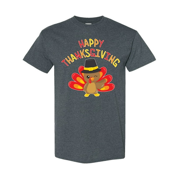 Inktastic Happy Thanksgiving Cute Turkey in Pilgrim Hat T-Shirt