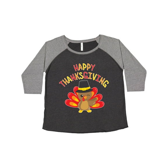 Inktastic Happy Thanksgiving Cute Turkey in Pilgrim Hat Women's Plus Size T-Shirt