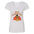 thumbnail image 1 of Inktastic Happy Thanksgiving Cute Turkey in Pilgrim Hat Women's V-Neck T-Shirt, 1 of 5