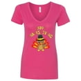 thumbnail image 1 of Inktastic Happy Thanksgiving Cute Turkey in Pilgrim Hat Women's V-Neck T-Shirt, 1 of 5