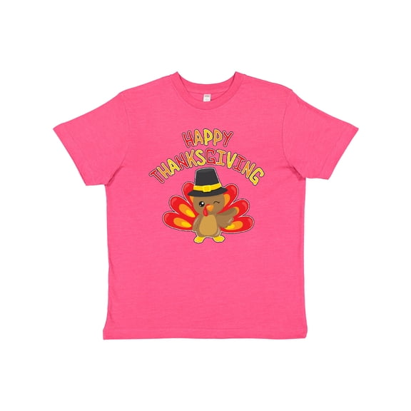Inktastic Happy Thanksgiving- Cute Turkey in Pilgrim Hat Youth T-Shirt