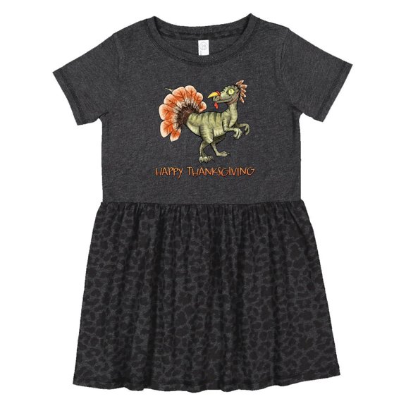 Inktastic Happy Thanksgiving Dinosaur Girls Toddler Dress