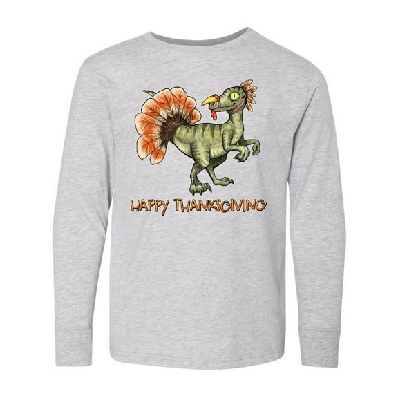 Inktastic Happy Thanksgiving Dinosaur Long Sleeve Youth T-Shirt
