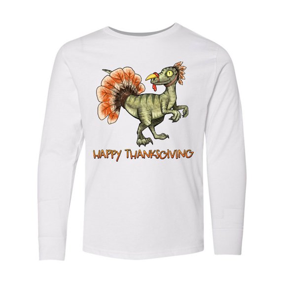 Inktastic Happy Thanksgiving Dinosaur Long Sleeve Youth T-Shirt