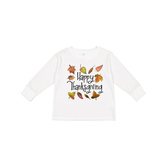 Inktastic Happy Thanksgiving Fall Leaves Boys or Girls Long Sleeve Toddler T-Shirt