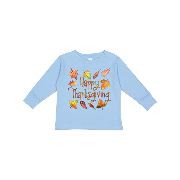Inktastic Happy Thanksgiving Fall Leaves in Autumn Colors Boys or Girls Long Sleeve Toddler T-Shirt