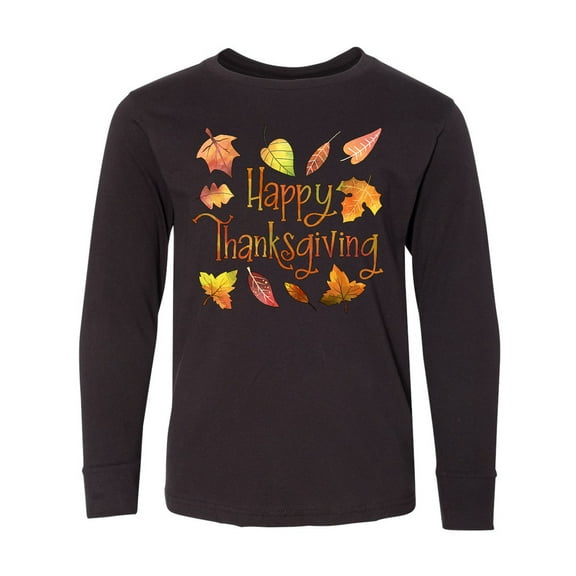 Inktastic Happy Thanksgiving Fall Leaves in Autumn Colors Long Sleeve Youth T-Shirt