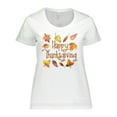 thumbnail image 1 of Inktastic Happy Thanksgiving Fall Leaves in Autumn Colors Women's Plus Size T-Shirt, 1 of 5