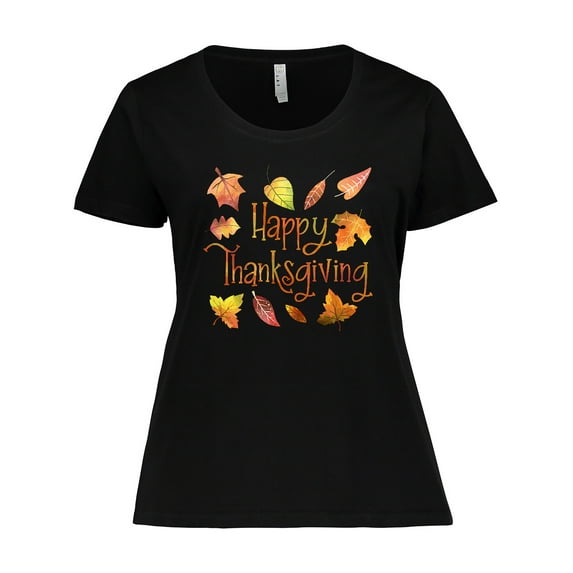 Inktastic Happy Thanksgiving Fall Leaves in Autumn Colors Women's Plus Size T-Shirt