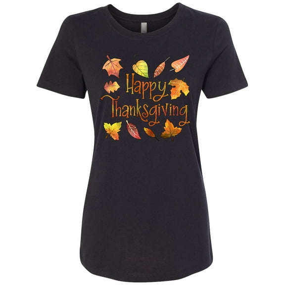 Inktastic Happy Thanksgiving Fall Leaves in Autumn Colors Women's T-Shirt
