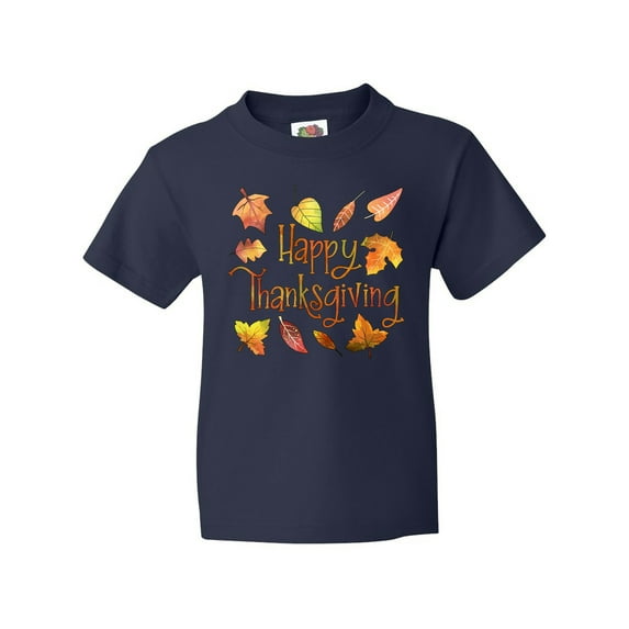 Inktastic Happy Thanksgiving Fall Leaves in Autumn Colors Youth T-Shirt