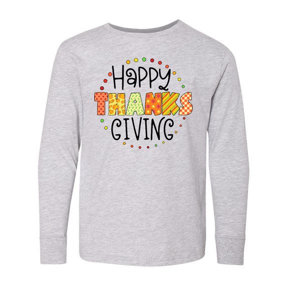 Inktastic Happy Thanksgiving Fun Autumn Patterns Long Sleeve Youth T-Shirt